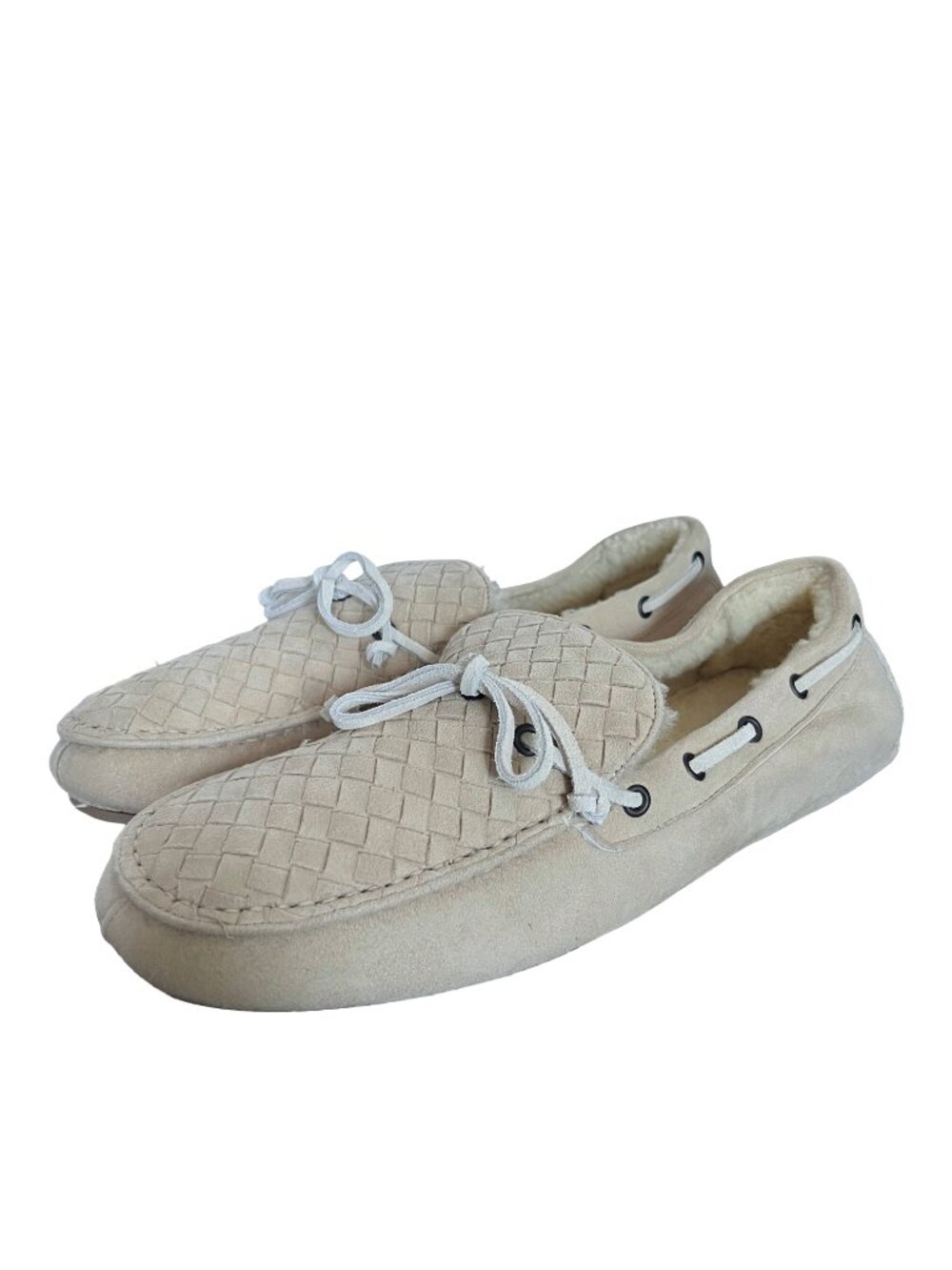 Bottega Veneta Intrecciato Fur-Lined Suede Moccasins